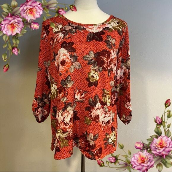Floral long sleeve boat neckline sweater size Medium - Picture 1 of 13